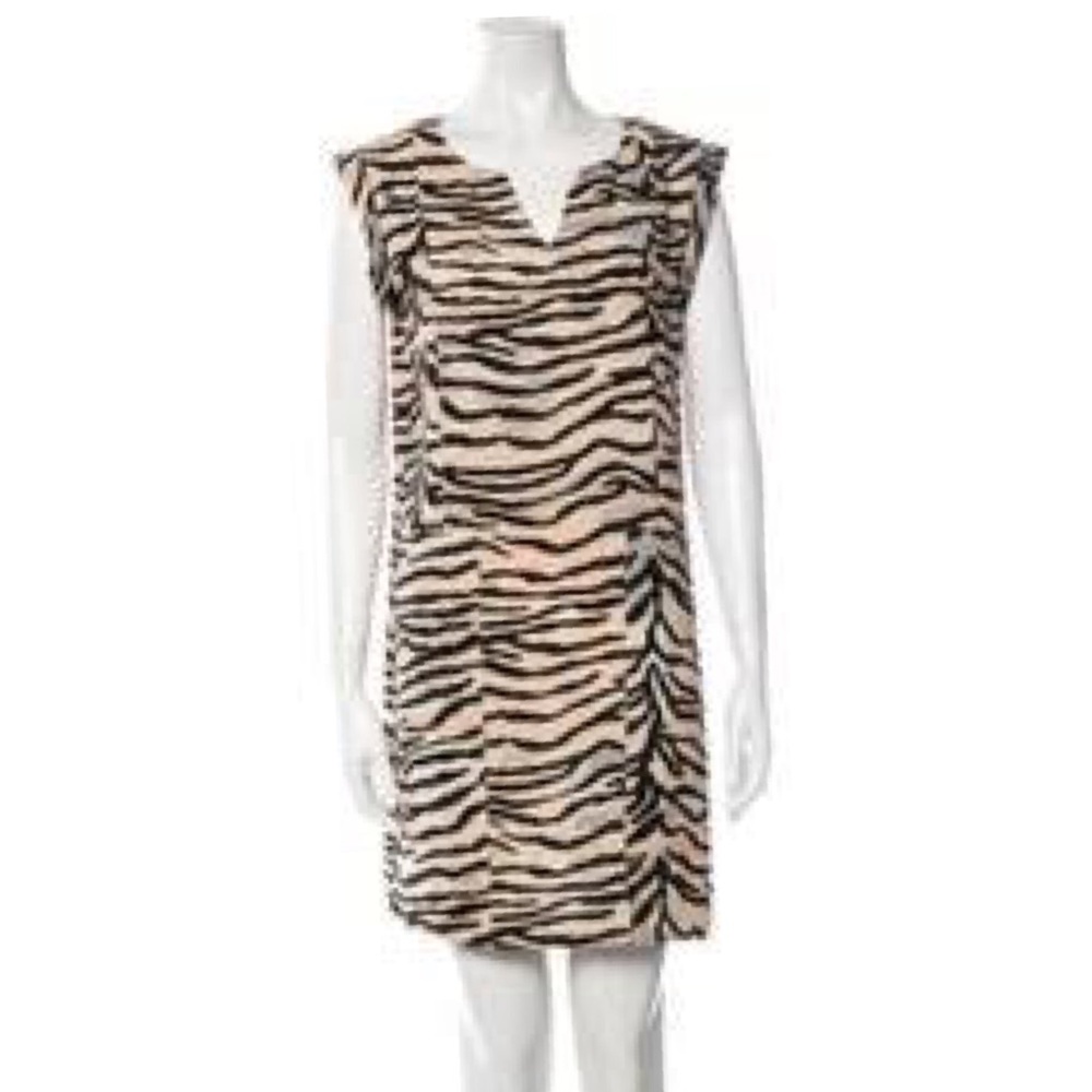 Rebecca Taylor Split Neck Zebra Stripe Sheath Dress  Career Wear Women’s Size 2